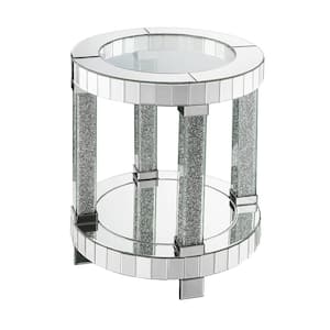 Noralie 21 in. Faux Diamonds 25 Round Wood End Table with Wood Frame