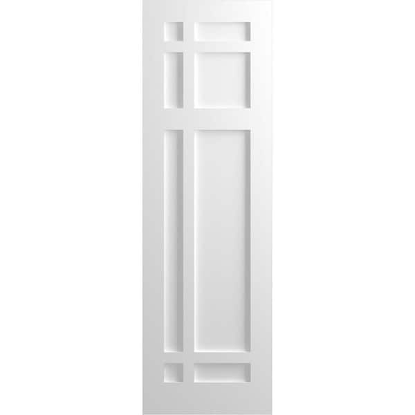 Ekena Millwork 12 in. x 33 in. True Fit Flat Panel PVC San Juan Capistrano Mission Style Fixed Mount Shutters Pair in Unfinished