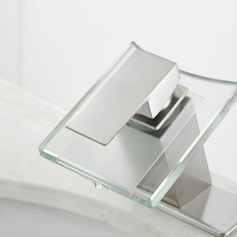 Brushed Nickel Glass Waterfall Single Handle Bathroom Faucet