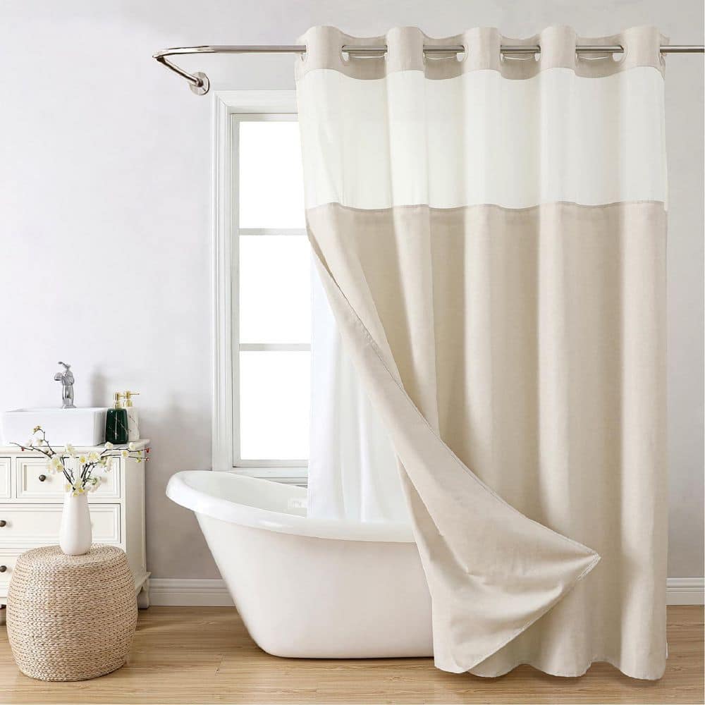 71 in. W x 74 in. H No Hooks Polyester Textured Shower Curtain with Snap-in Fabric Liner Set for Bathroom price history on PriceWatchPro