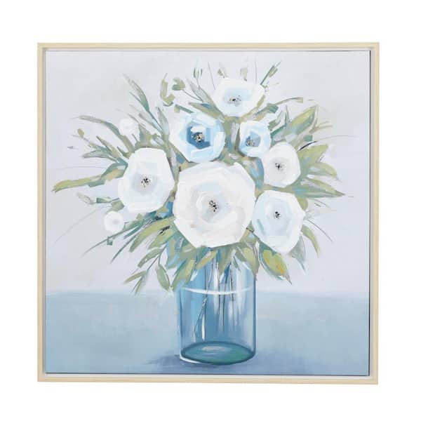 Litton Lane 1- Panel Floral Bouquet Framed Wall Art with Tan Frame 32 in. x 32 in.