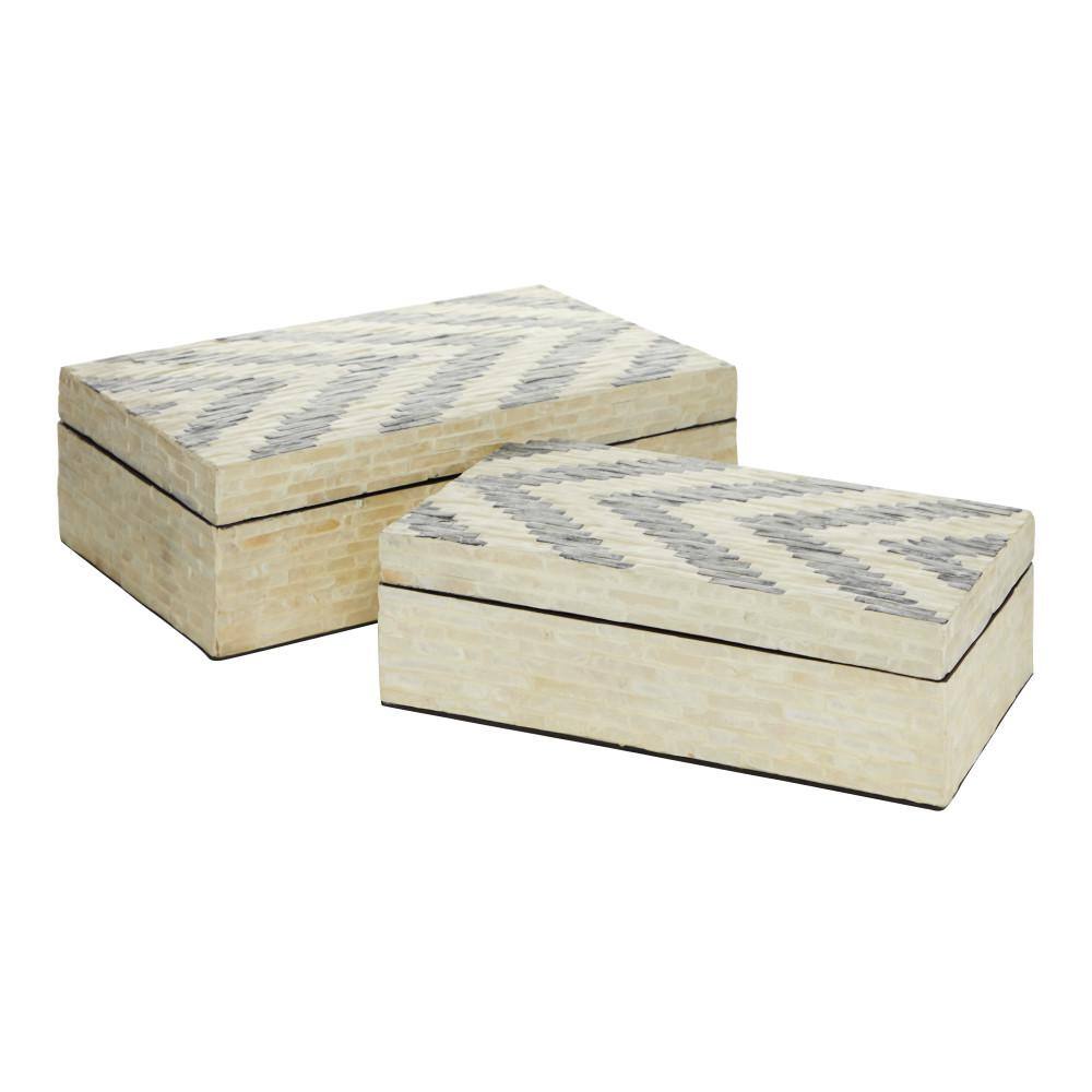Cream Chevron Pattern Mother of Pearl Decorative Box Set, 14" and 12"