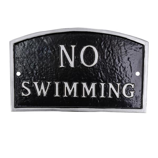 Montague Metal Products 5.5 in. x 9 in. Small Arch No Swimming Statement Plaque Sign - Black/Silver