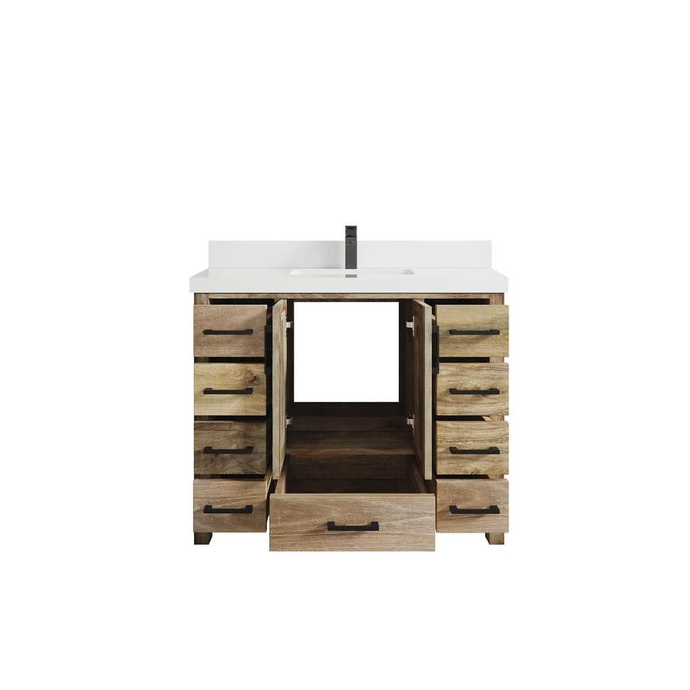 Malibu Mango 42" Natural Solid Wood Bathroom Vanity with White Quartz Top