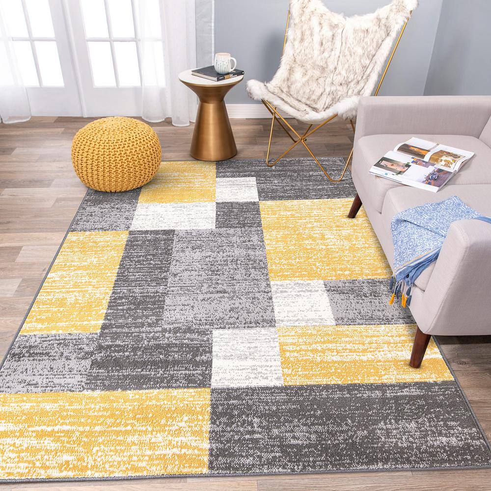 Yellow and Gray Geometric Rectangular 5' x 7' Area Rug