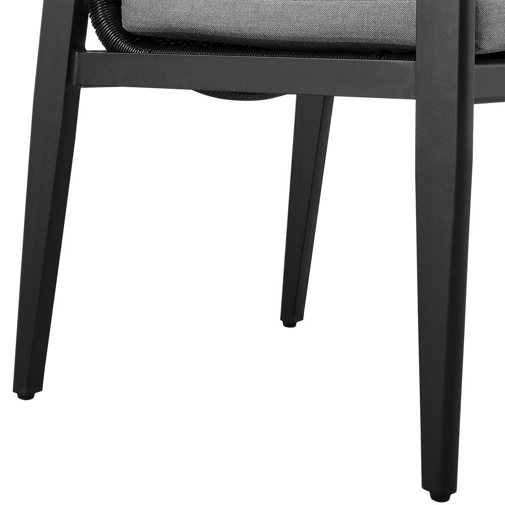 Grand Black Aluminum Outdoor Dining Chairs with Dark Gray Cushions - Set of 2