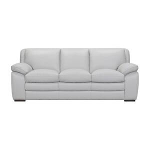 Zanna 91.4 in. DOVE GREY Leather 3-Seater Camelback Sofa with Wood Legs
