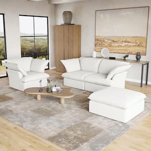 83 in. Square Arm 1-Piece Linen Modular Sectional Sofa in White