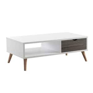 Zevelle 47.25 in. White Rectangle Wood Coffee Table with 1-Shelf