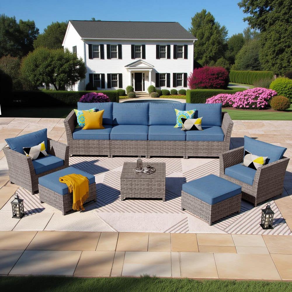 XIZZI Rose 9-Pieces Wicker Patio Conversation Seating Sofa Set