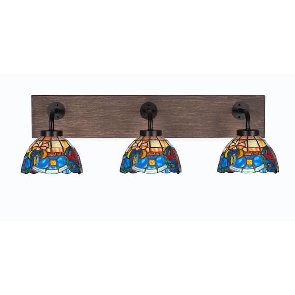 Unbranded Kirby 27.25 in. 3-Light Matte Black and Painted Distressed Wood-look Metal Vanity Light