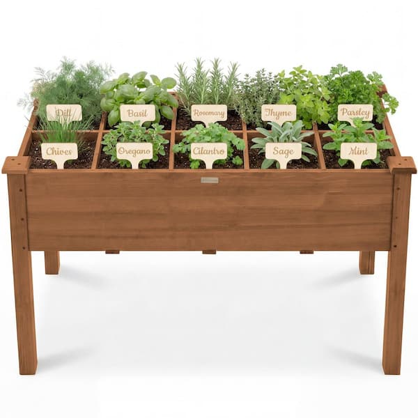 4.0 ft. x 2.0 ft. Wood Elevated 10-Pocket Herb Garden Bed in Acorn