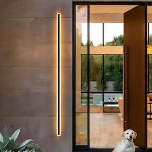 Hannah 70.9 in. Modern Linear Acrylic IP65 Waterproof Hardwired Black Outdoor Barn Wall Sconce Light, Integrated LED