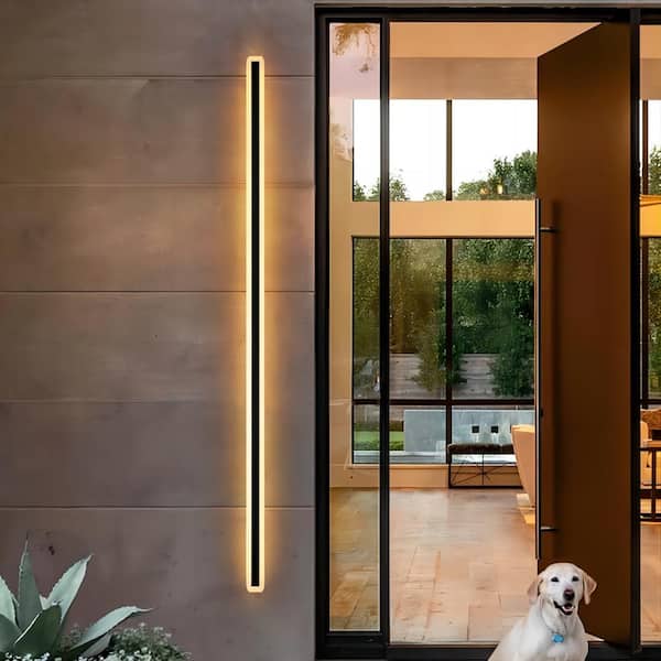 Rennnsan Hannah 70.9 in. Modern Linear Acrylic IP65 Waterproof Hardwired Black Outdoor Barn Wall Sconce Light, Integrated LED
