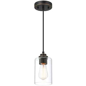 1-Light Oil Rubbed Bronze Mini Pendant with Clear Glass Shade