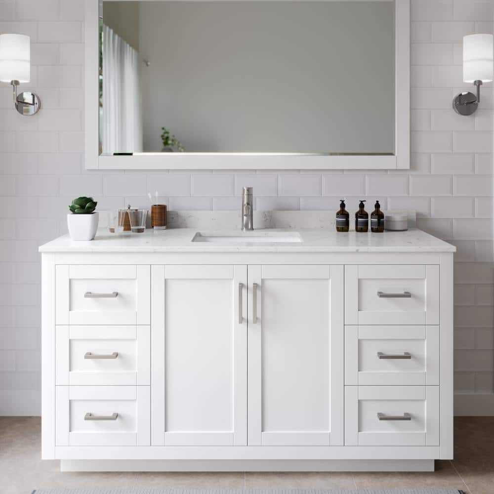 Miranda 60" White Freestanding Single Bathroom Vanity with Cultured Marble Top