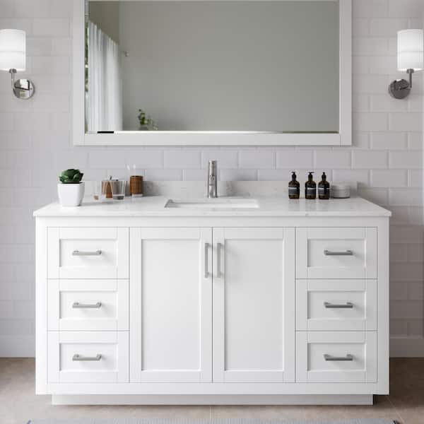 Miranda 60 in. W Single Bath Vanity in White with Cultured Marble Vanity Top in Light-Vein Carrara with White Basin
