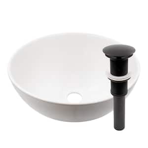 Mini 12 in. Round White Porcelain Vessel Sink with Pop-Up Drain in Oil Rubbed Bronze