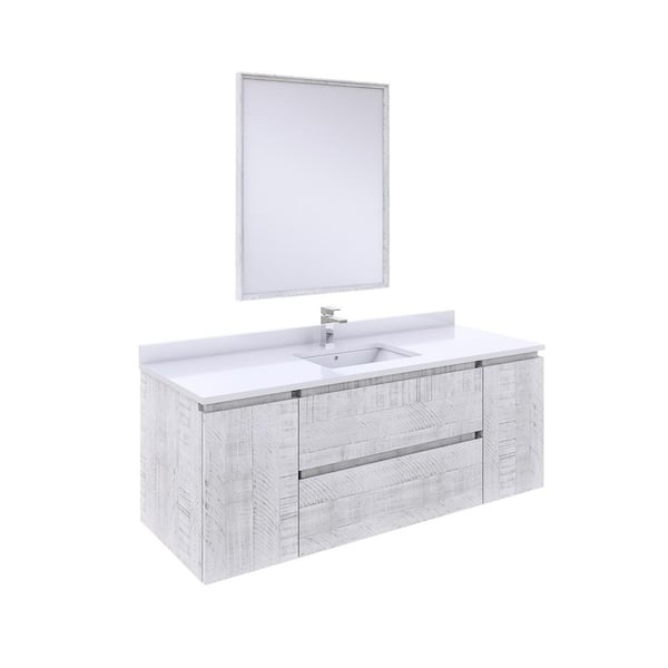 Fresca Formosa 54 in. Single Sink Wall Mount Rustic White Bath Vanity with White Quartz Top, Undermount Ceramic Sink and Mirror