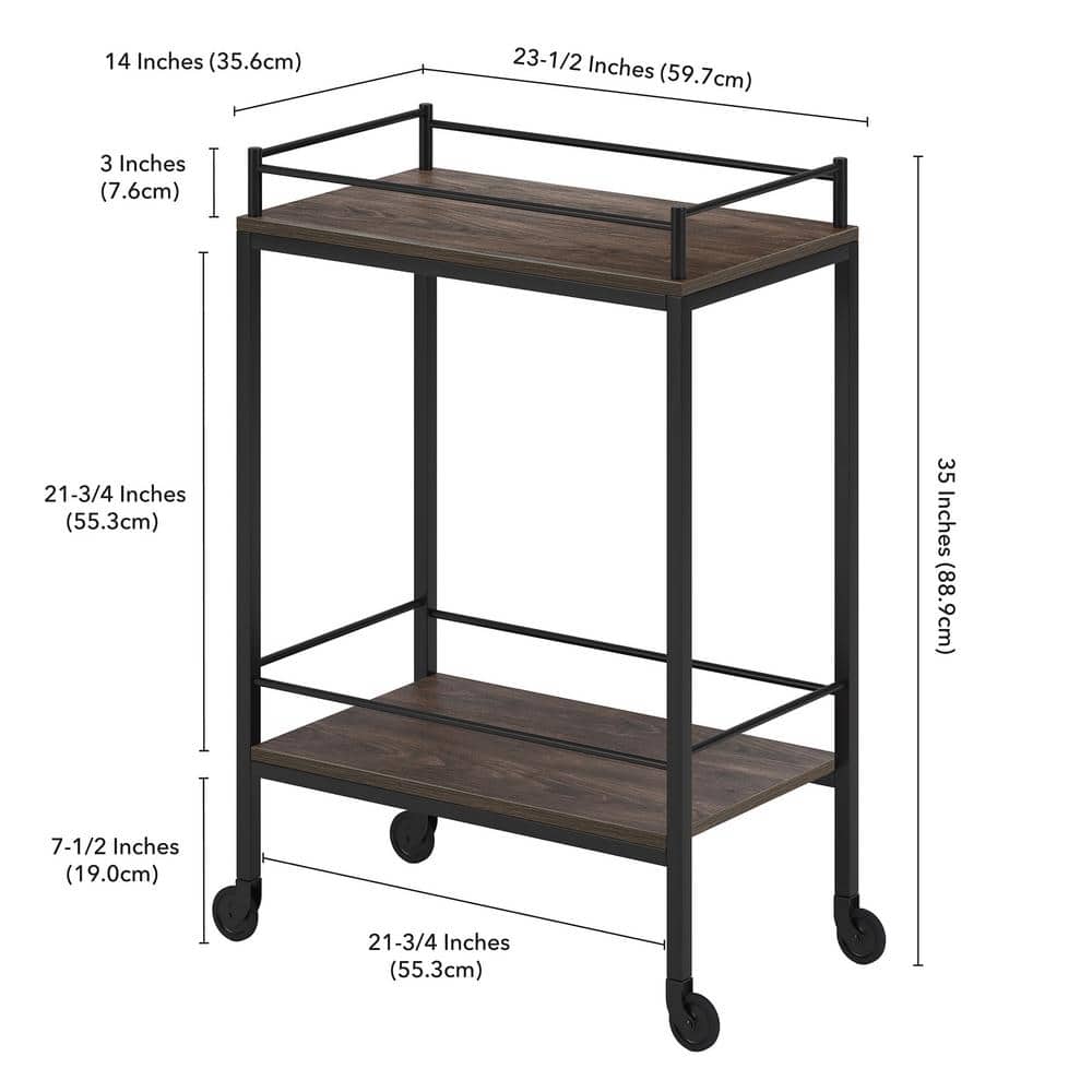 Alder Brown 23" Wood and Metal Bar Cart with Storage