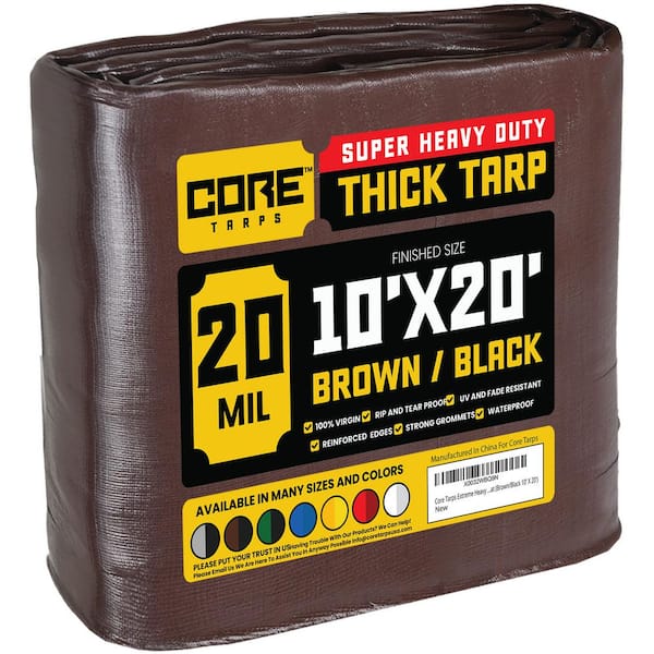 CORE TARPS 10 ft. x 20 ft. Brown/Black 20 Mil Heavy Duty Polyethylene Tarp, Waterproof, UV Resistant, Rip and Tear Proof