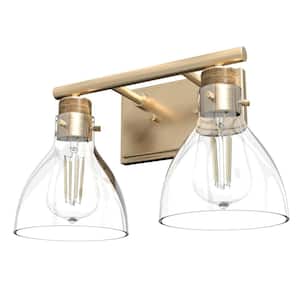 Van Nuys 14.75 in. 2-Light Alturas Gold Vanity-Light with Clear Glass Shades Bathroom Light