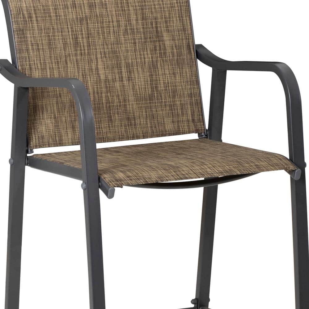Earth Tone Steel and Textilene Outdoor Bar Stools Set of 2