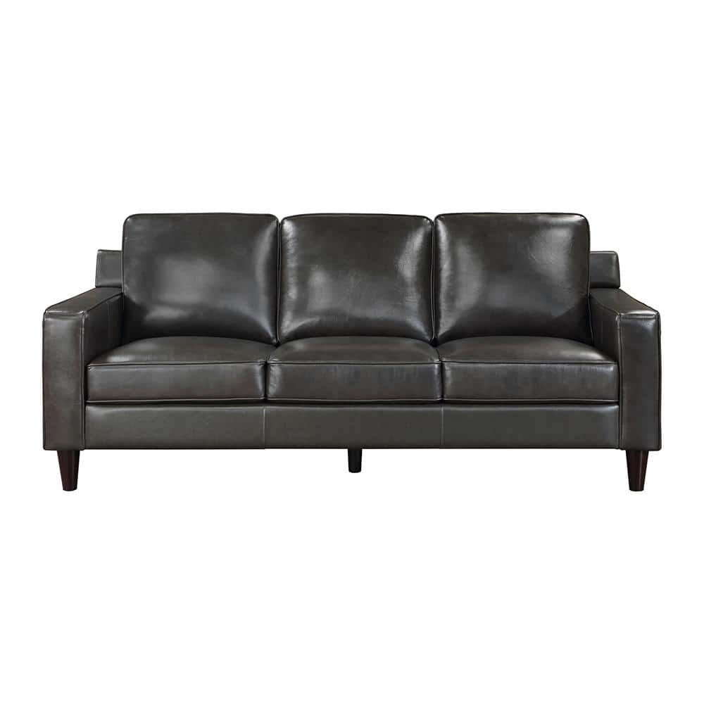 Solaris 83 in. W Straight Arm Leather Rectangle Sofa in. Gray