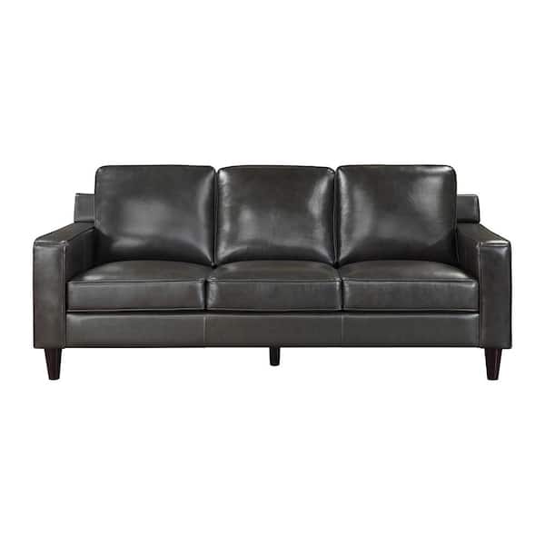Lazzara Solaris 83 in. W Straight Arm Leather Rectangle Sofa in. Gray