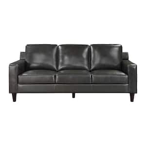 Solaris 83 in. W Straight Arm Leather Rectangle Sofa in. Gray