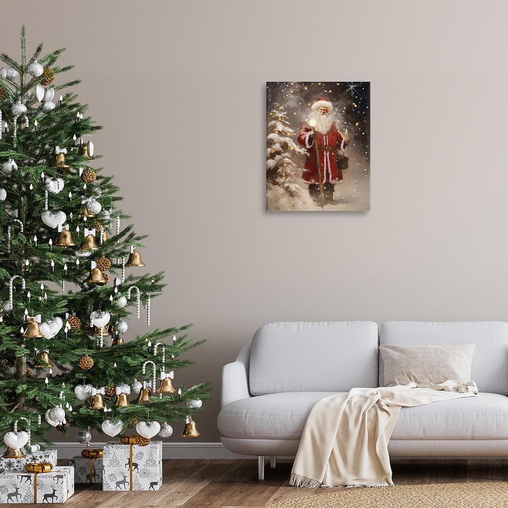 Santa in Snowy Night Scene Christmas Canvas Wall Art