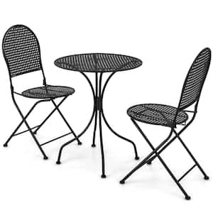 3-Pieces Metal Patio Bistro Set Outdoor Conversation Furniture Table and Folding Chair