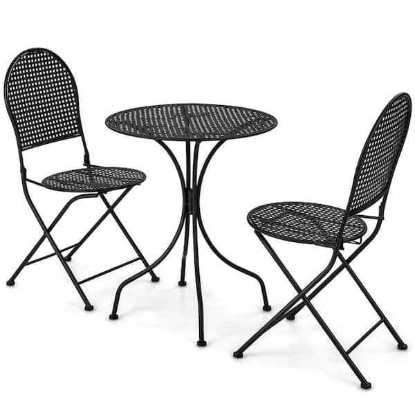 Costway 3-Pieces Metal Patio Bistro Set Outdoor Conversation Furniture Table and Folding Chair