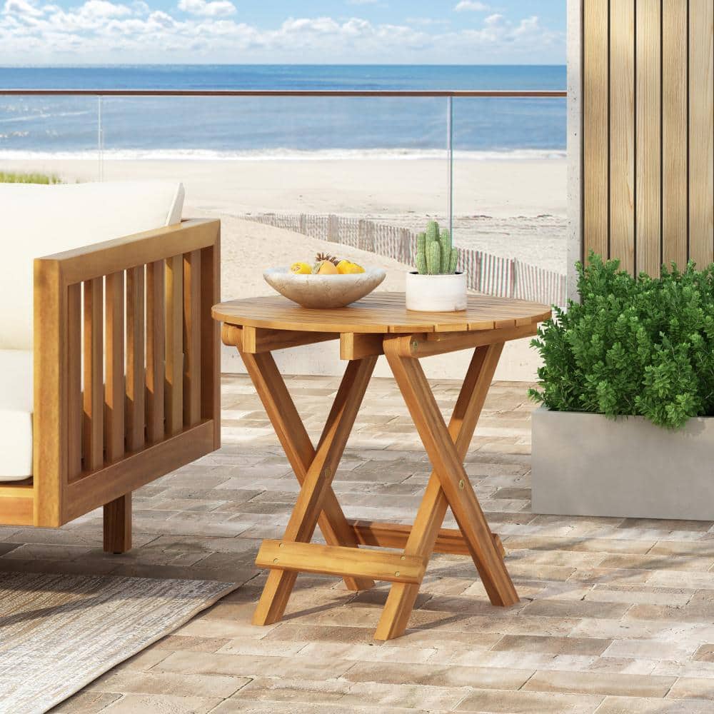 17.75 in. Round Acacia Wood Outdoor Folding Side Table, Portable Teak Patio End Table, 175 lbs Capacity price history on PriceWatchPro