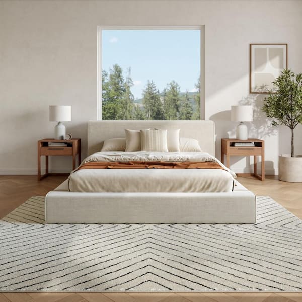 Cozy Modern Ivory Black 9 ft. x 12 ft. Abstract Contemporary Area Rug