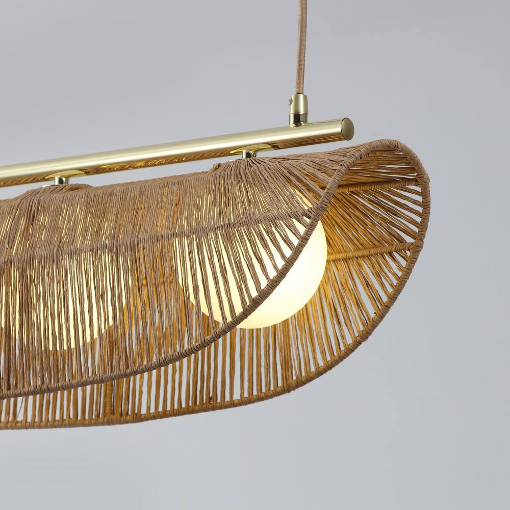 Sovev 27.5 in. Brass Bohemian Pendant Light with Rattan and Glass Shades