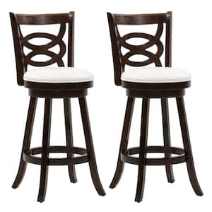 Woodgrove 29 in.Wood Swivel Bar Stools with White Leatherette Seat and Circular Design (Set of 2)