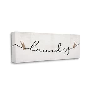 "Clothespins on the Laundry Line Typography" by Daphne Polselli Unframed Country Canvas Wall Art Print 13 in. x 30 in.