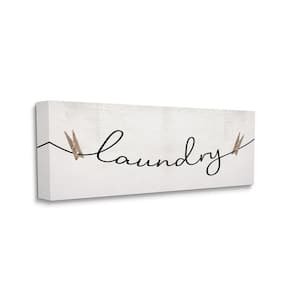 "Clothespins on the Laundry Line Typography" by Daphne Polselli Unframed Country Canvas Wall Art Print 17 in. x 40 in.