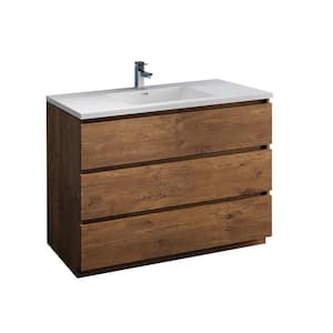 Lazzaro 48 in. Modern Bathroom Vanity in Rosewood with Vanity Top in White with White Basin