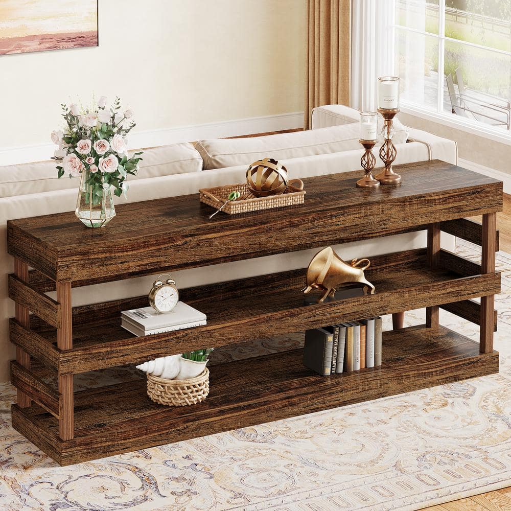 BYBLIGHT Turrella 70.86 in. Brown Rectangle Wood Console Table ...