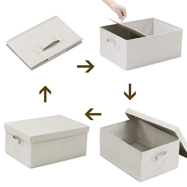 2-piece Set Large Storage Boxes With Lids And Handles, Collapsible Linen  Storage Bins Organizer Containers Baskets Cube With Removable Divider  Compati