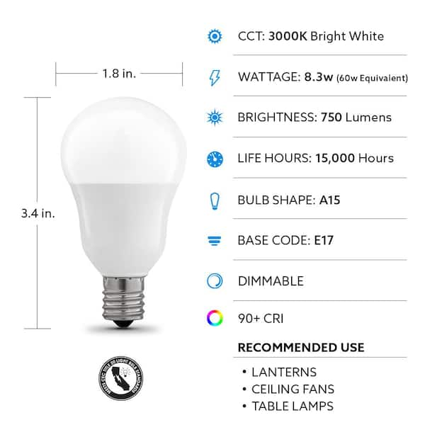 GE LED Light Bulbs, 60 Watt, Soft White, A15 Ceiling Fan Bulbs, Frosted,  Small Base (2 Pack), LED Bulbs -  Canada