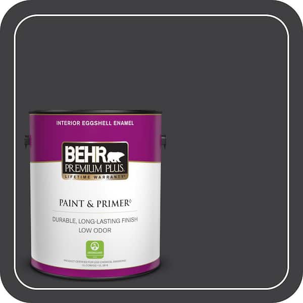 BEHR PREMIUM PLUS 1 gal. #ECC-10-2 Jet Black Eggshell Enamel Low Odor Interior Paint & Primer