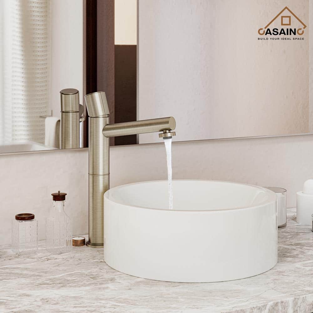 Brushed Gold Stainless Steel Bathroom Vessel Sink Faucet