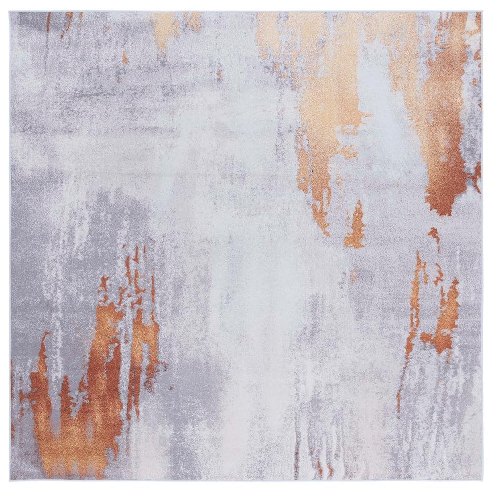 Tacoma 6' x 6' Gray and Rust Abstract Washable Area Rug