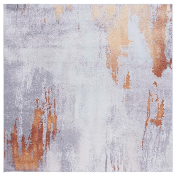 SAFAVIEH Tacoma Gray/Rust 6 ft. x 6 ft. Machine Washable Abstract Solid Color Square Area Rug