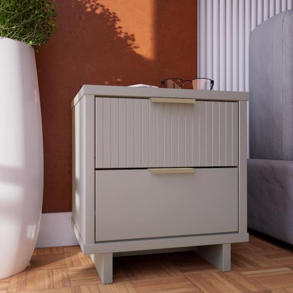Manhattan Comfort Granville Light Grey 2-Drawer 18.11 in. W Nightstand