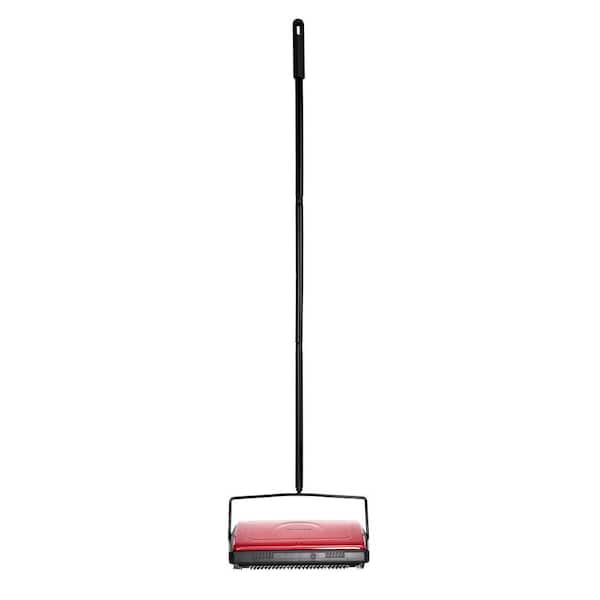 Alpine Industries Commercial 11 in. Cordless Manual Triple Brush Floor and Carpet Sweeper in Red