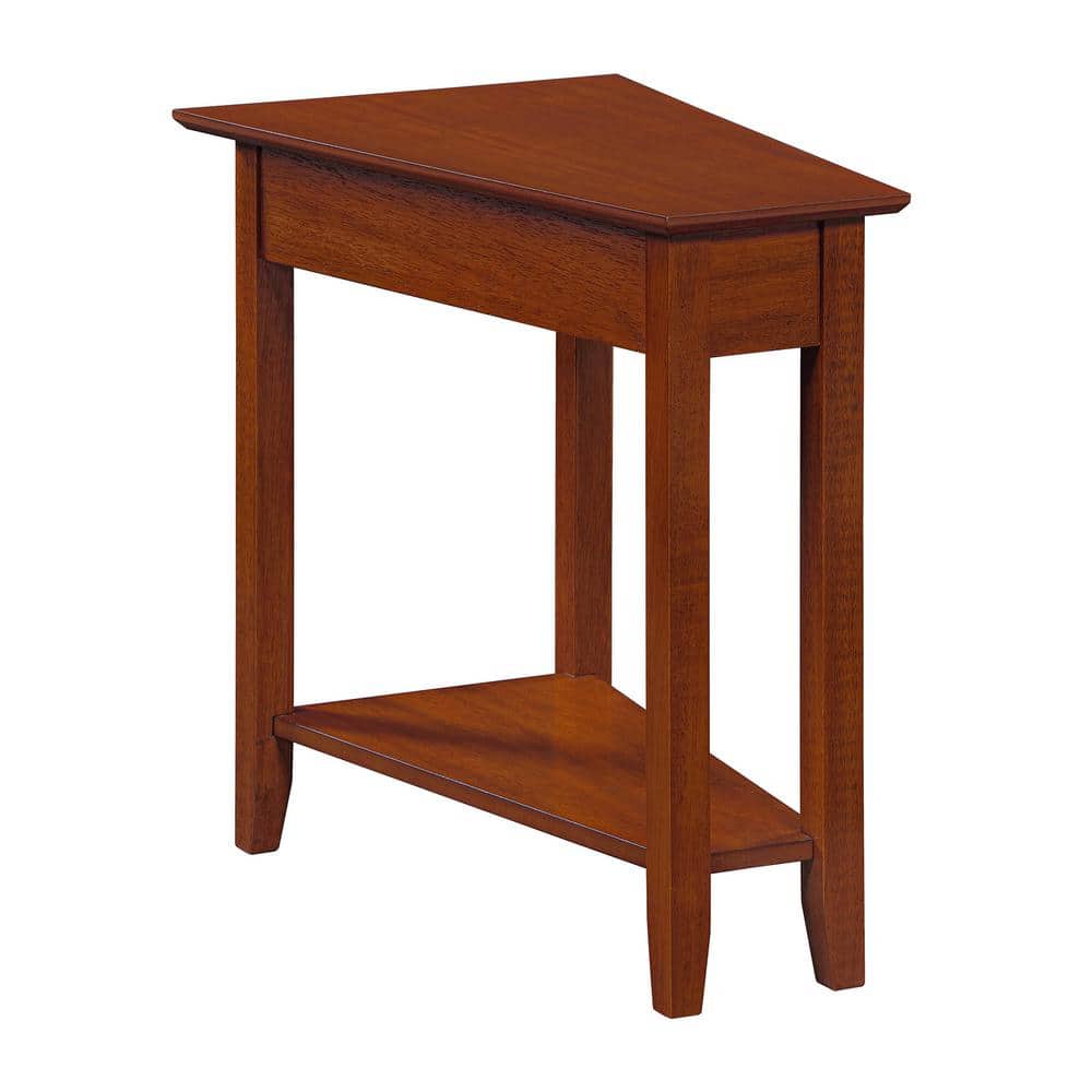 Triangular Cherry Wood and Metal Wedge End Table with Shelf